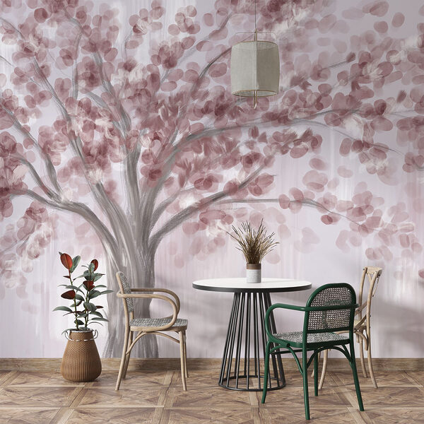Pittura di un albero con foglie rosa Pittura di un albero con foglie rosa