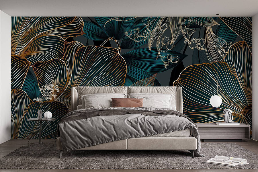 Carta da parati Elegante design floreale in tonalità scure - immagine 2