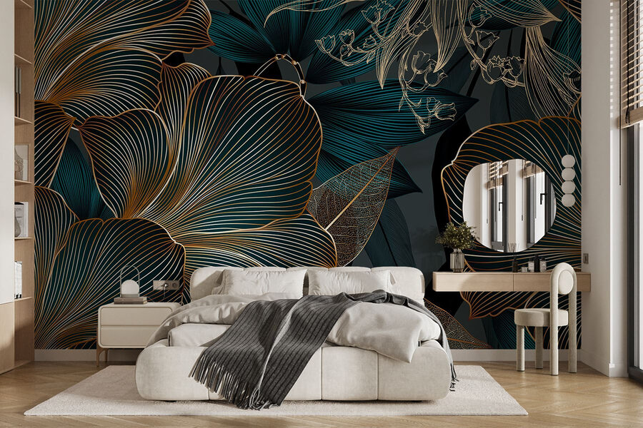 Carta da parati Elegante design floreale in tonalità scure - immagine 3