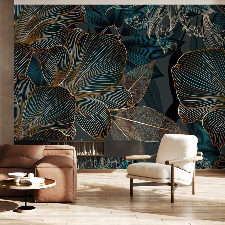 Carta da parati Elegante design floreale in tonalità scure - immagine 4