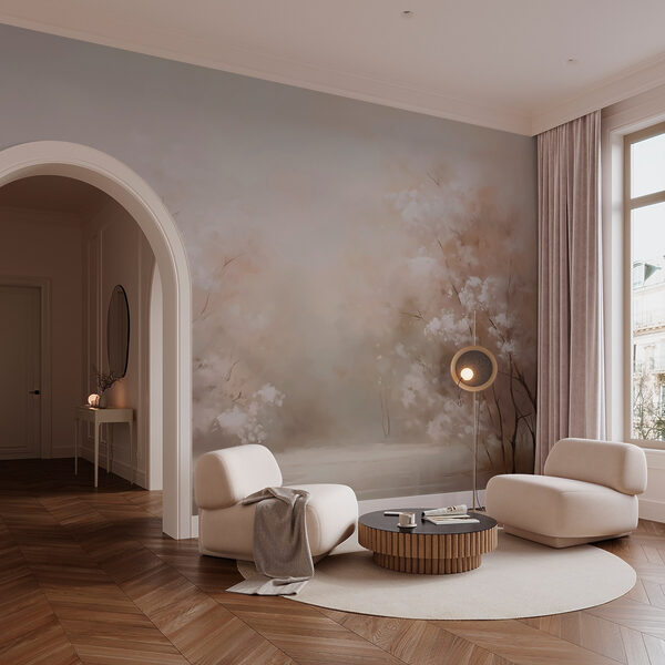 Carta da parati Carta da parati Acqua con alberi e cielo nebbioso (COD: w02924)