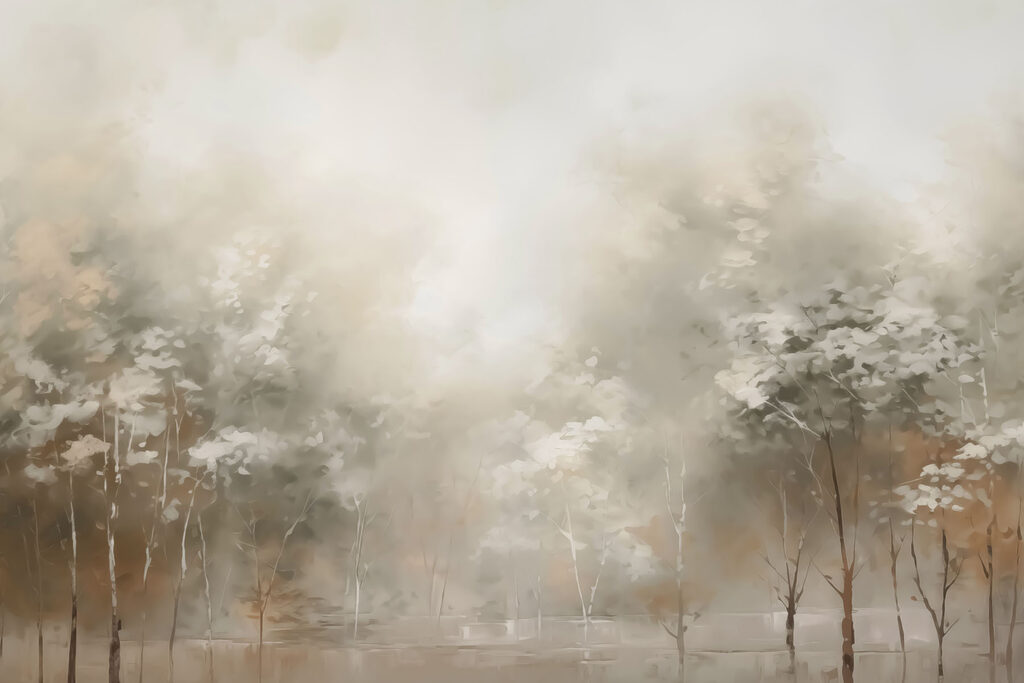 Pittura di alberi nella nebbia Pittura di alberi nella nebbia