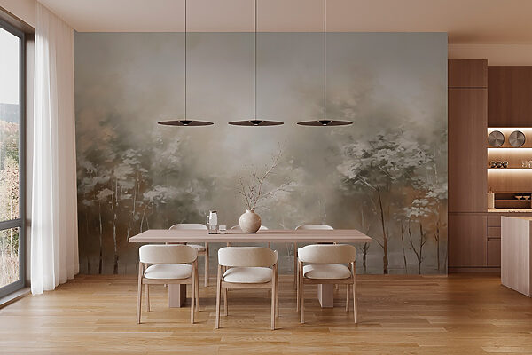 Pittura di alberi nella nebbia Pittura di alberi nella nebbia