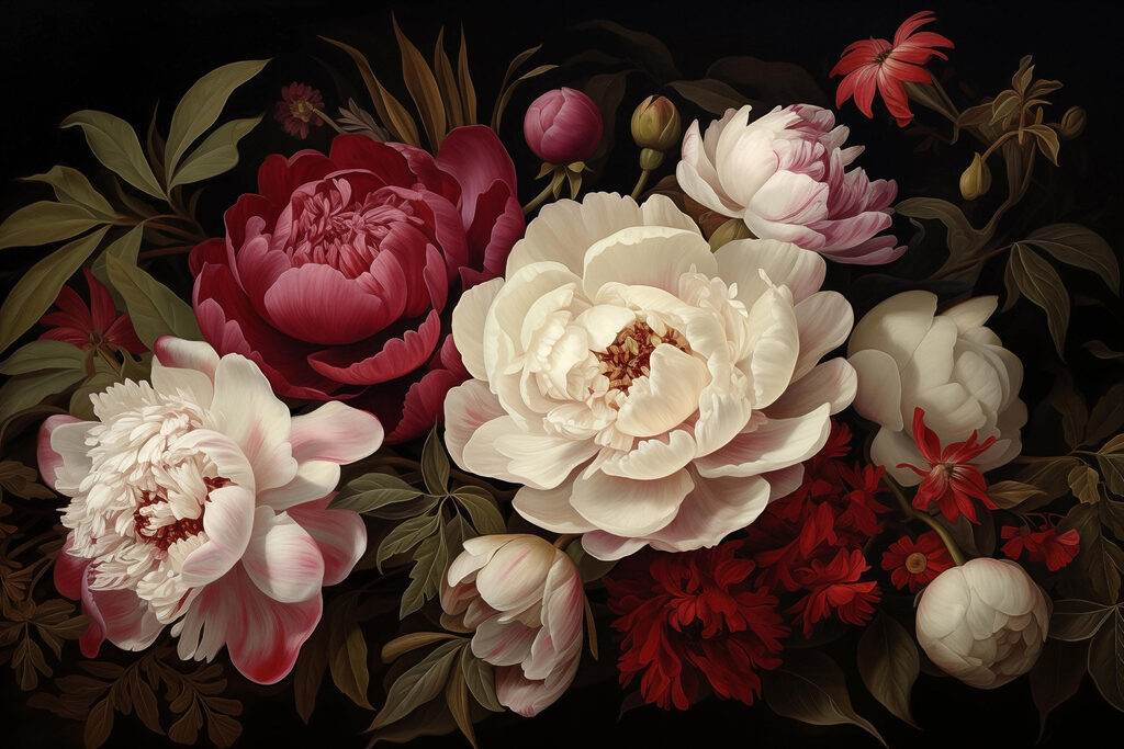 Pittura di fiori su sfondo nero Pittura di fiori su sfondo nero