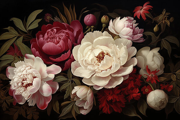 Pittura di fiori su sfondo nero Pittura di fiori su sfondo nero