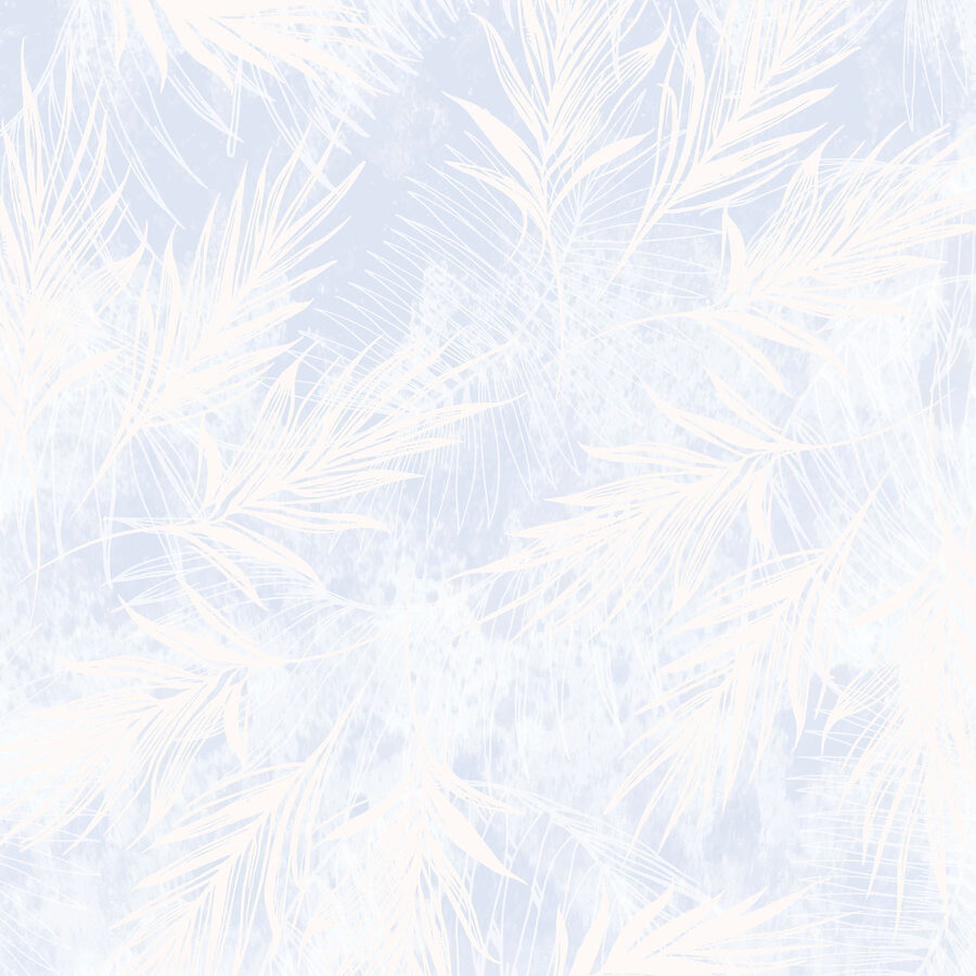 Sfondo bianco e blu con foglie bianche