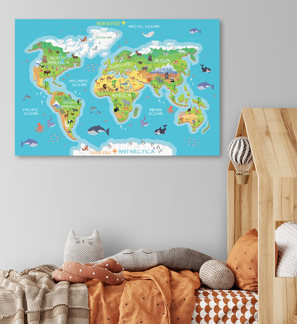 Quadri Mappa del mondo con gli animali