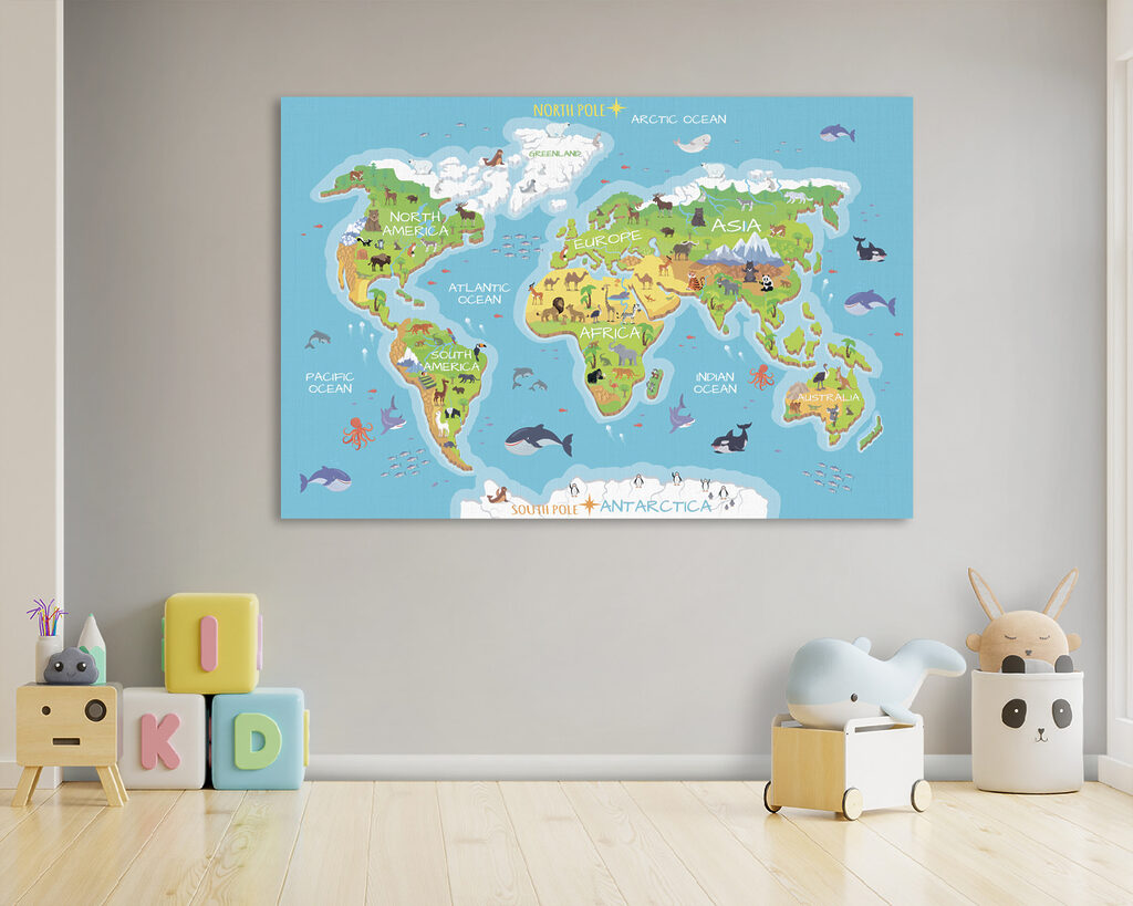 Map of the world with animals Map of the world with animals