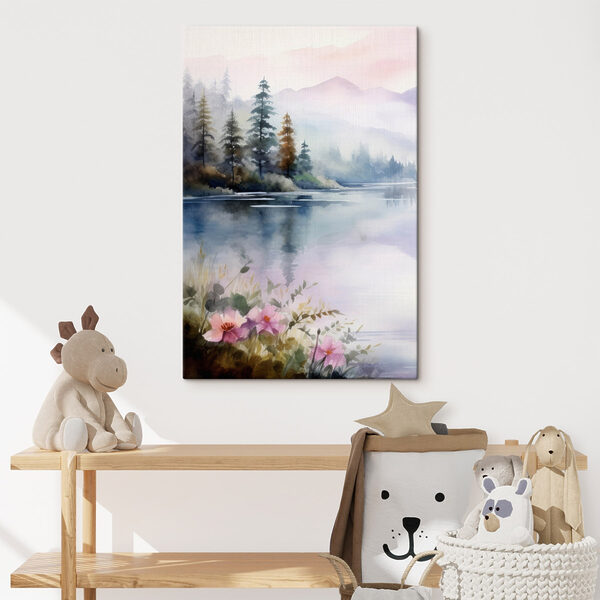 Quadri Quadri Acquerello raffigurante un lago con alberi e fiori (COD: s42384)