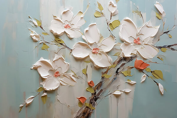 Painting of flowers on a blue background Painting of flowers on a blue background