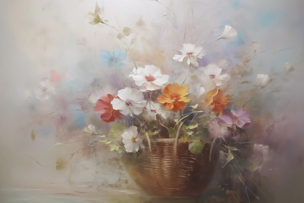 Painting of flowers in a basket