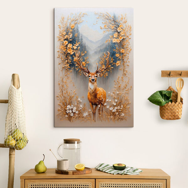 Quadri Quadri Dipinto raffigurante un cervo con fiori e montagne (COD: s42252)