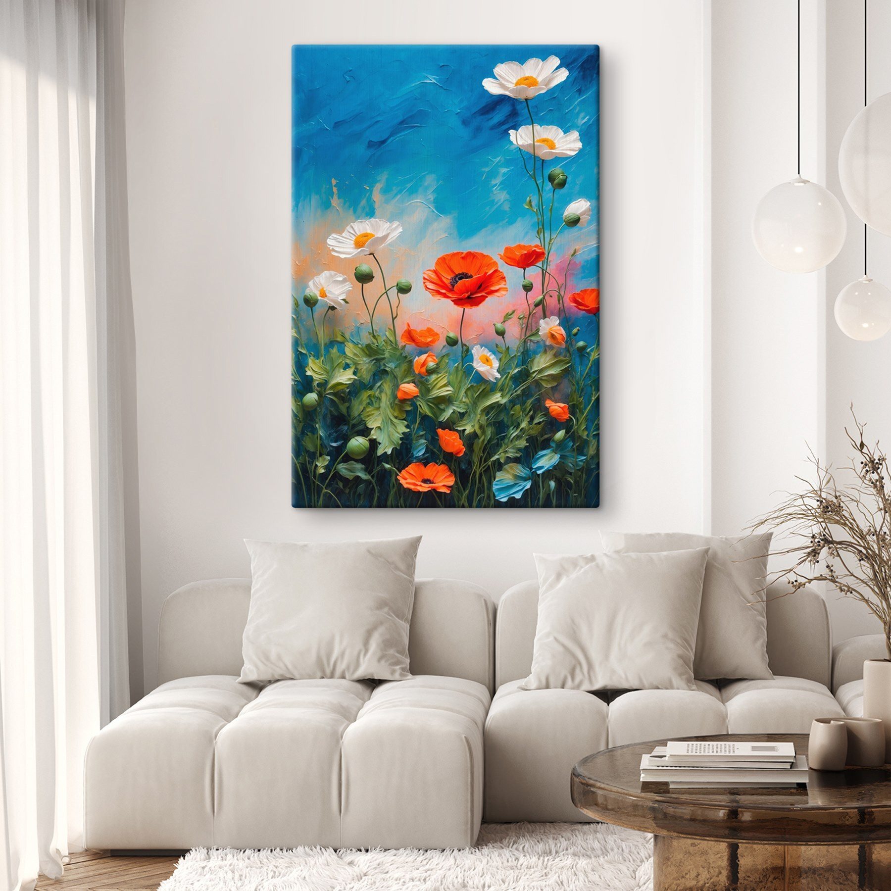Painting of flowers on a blue background Painting of flowers on a blue background