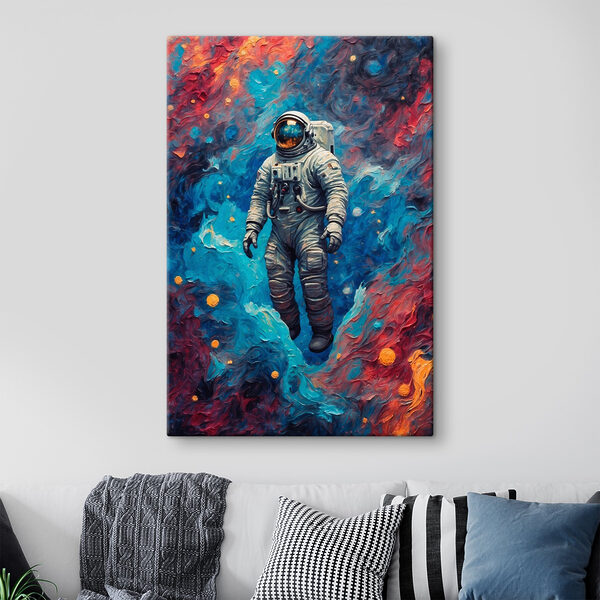 Un astronauta nello spazio su uno sfondo colorato Quadri Un astronauta nello spazio su uno sfondo colorato