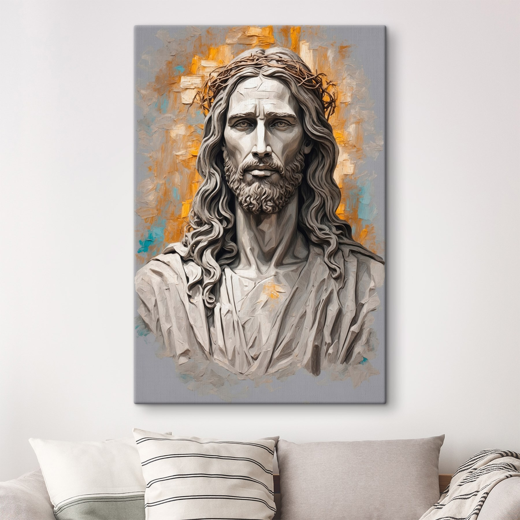 Statue of a man with a crown of thorns