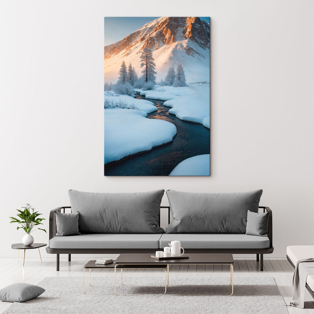 River running through a snowy mountain