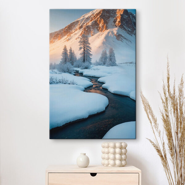 River running through a snowy mountain