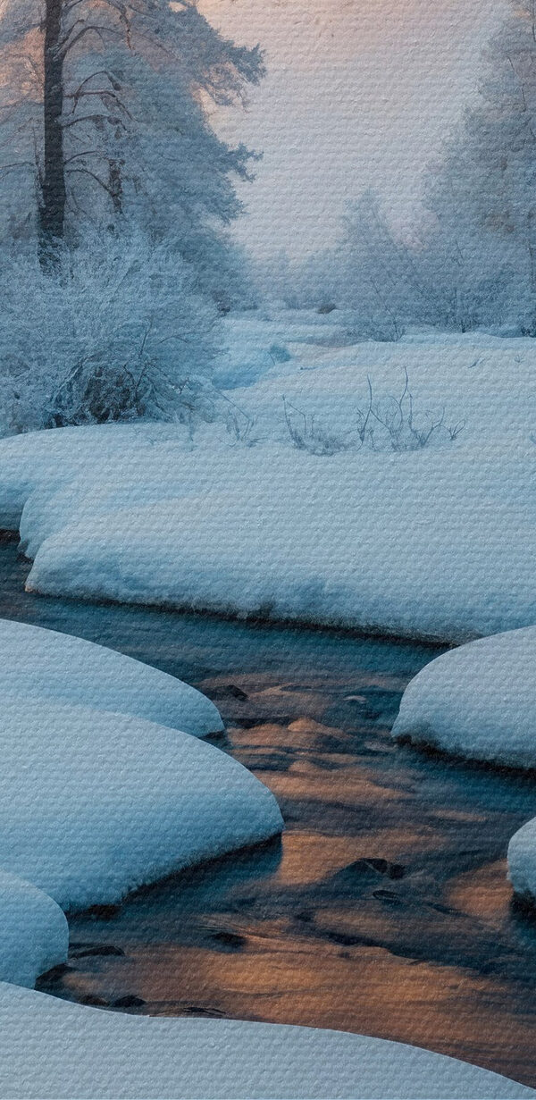 River running through a snowy mountain