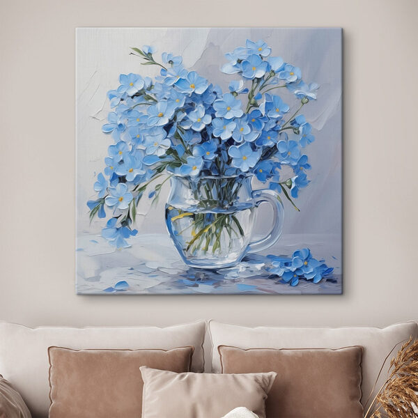 Quadri Quadri Dipinto raffigurante fiori blu in un vaso di vetro (COD: s42467)