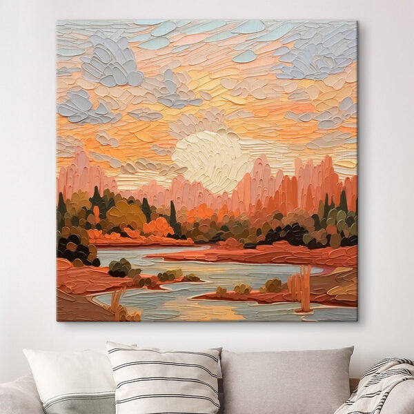 Painting of a river and trees Painting of a river and trees