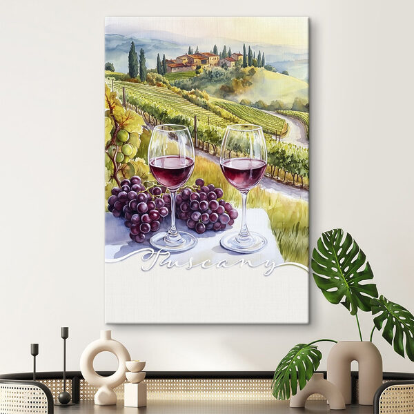 Bicchieri da vino e grappoli d'uva su un tavolo Quadri Bicchieri da vino e grappoli d'uva su un tavolo