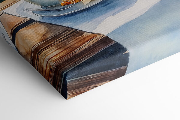 Watercolor painting of a table with coffee and croissants on it Watercolor painting of a table with coffee and croissants on it
