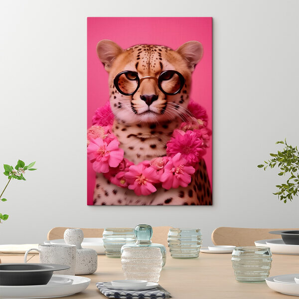 Quadri Un leopardo con gli occhiali e una collana di fiori (COD: s42477) Quadri Quadri Un leopardo con gli occhiali e una collana di fiori (COD: s42477)