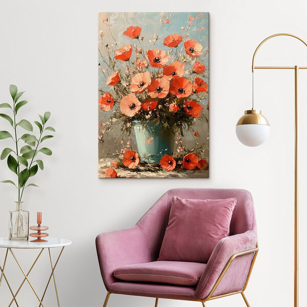 Painting of flowers in a blue vase
