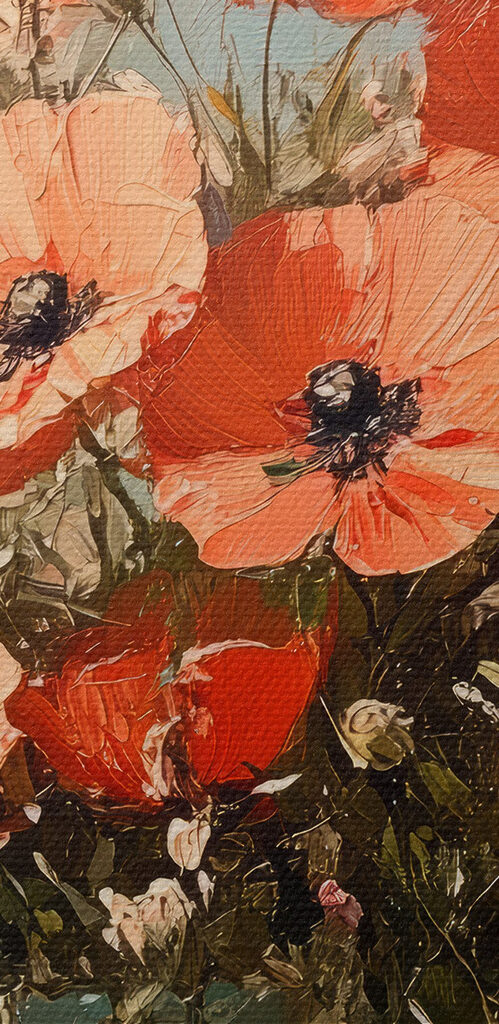 Painting of flowers in a blue vase