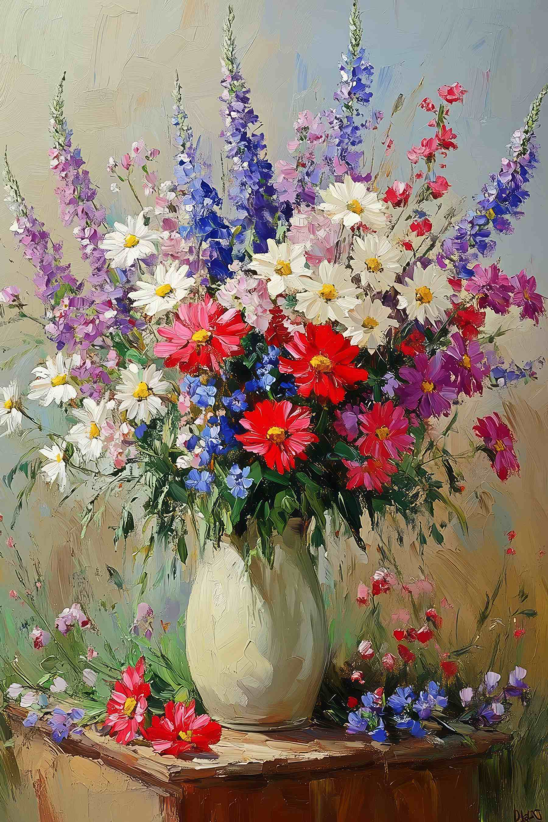 Painting of a vase of flowers Painting of a vase of flowers