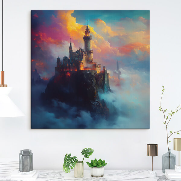 Castle on a mountain with clouds Castle on a mountain with clouds