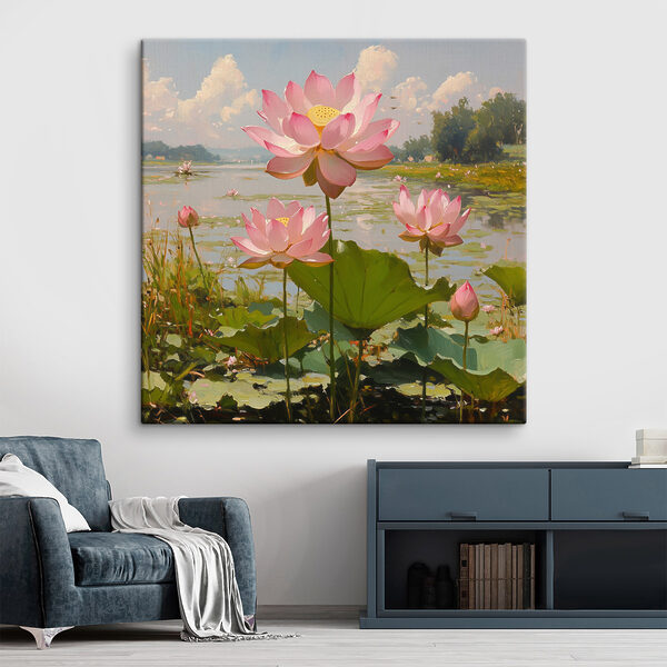 Quadri Fiori rosa su un lago (COD: s42502) Quadri Quadri Fiori rosa su un lago (COD: s42502)
