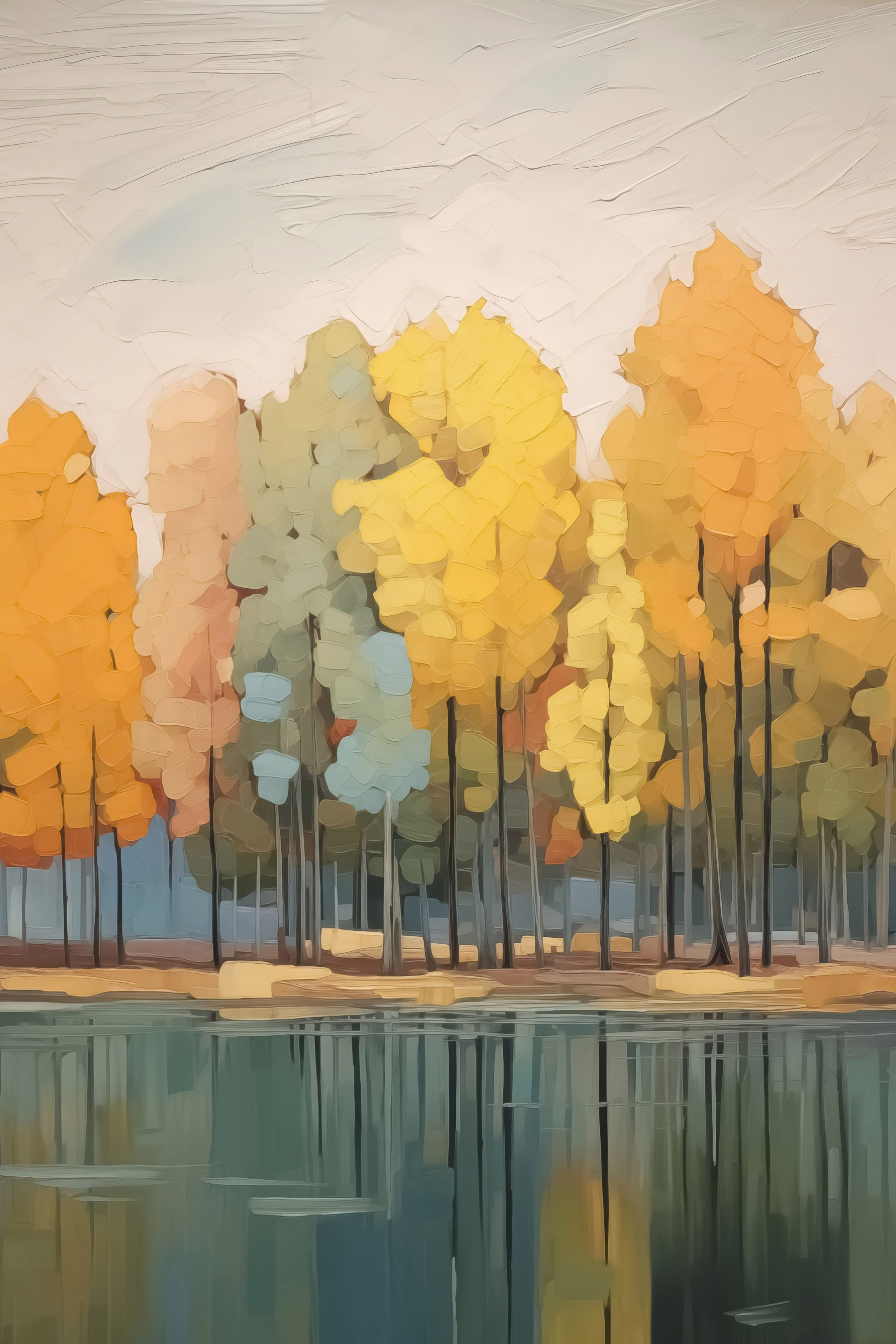 Painting of trees by water Painting of trees by water
