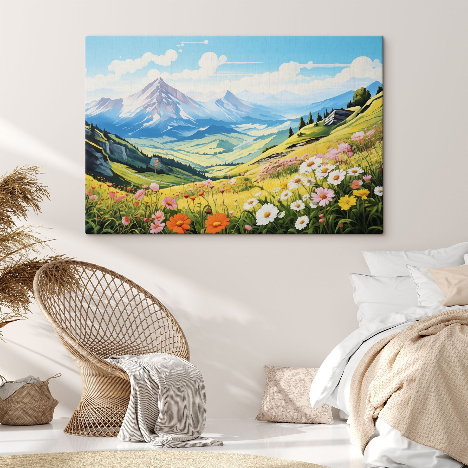 Landscape with mountains and flowers
