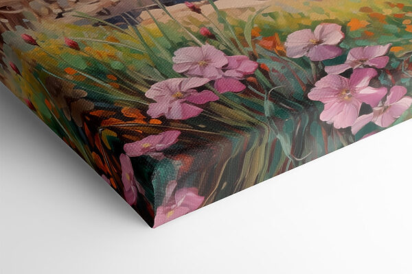 Painting of a beach with flowers and waves Painting of a beach with flowers and waves