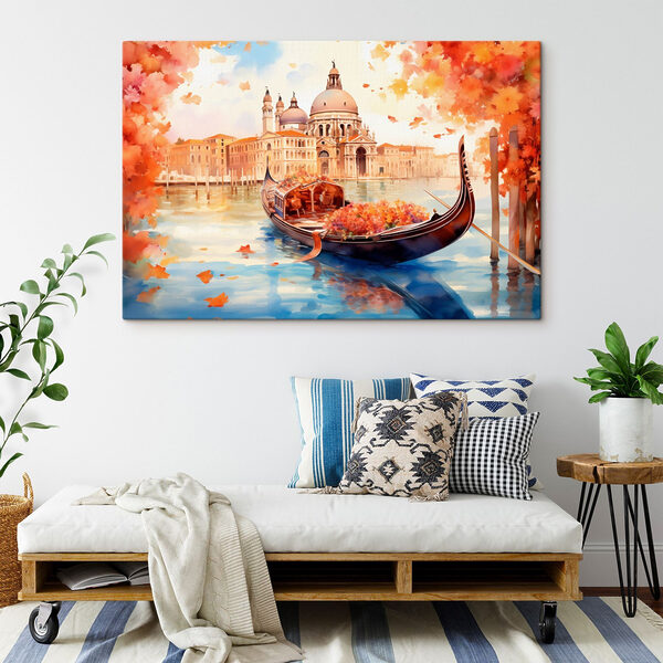 Quadri Una gondola sull'acqua con un edificio sullo sfondo (COD: s42576) Quadri Quadri Una gondola sull'acqua con un edificio sullo sfondo (COD: s42576)