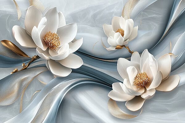 Delicate blooms on flowing fabric