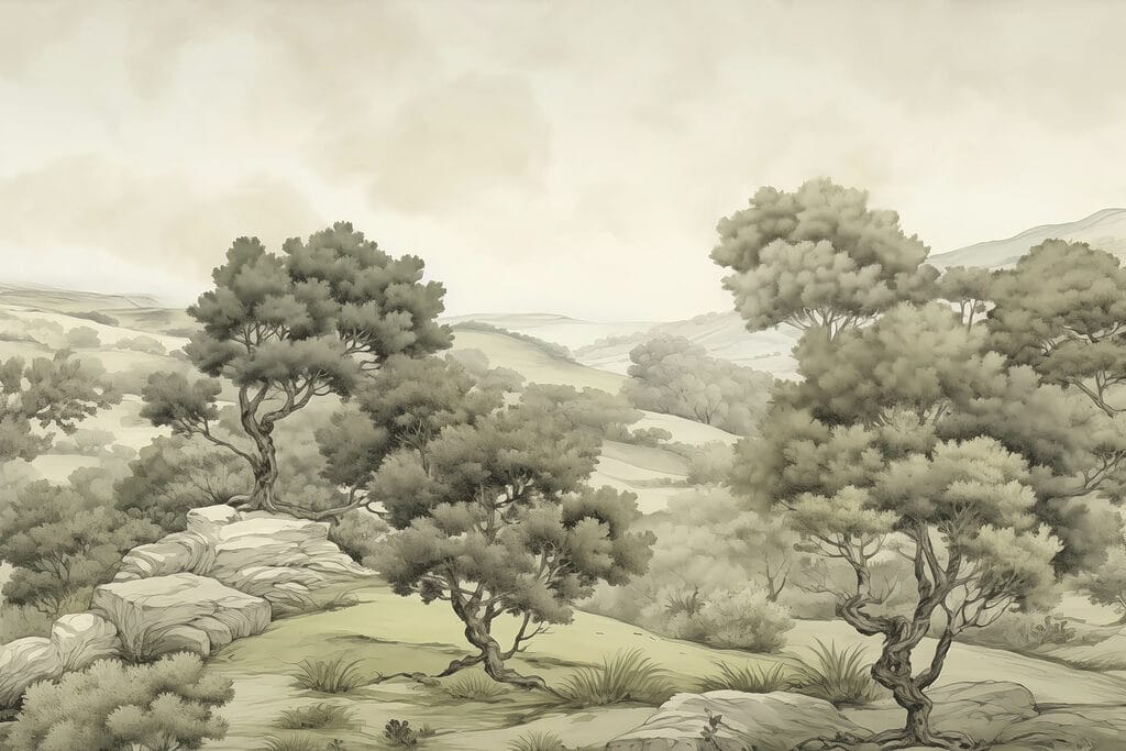 Paesaggio con alberi e rocce Paesaggio con alberi e rocce