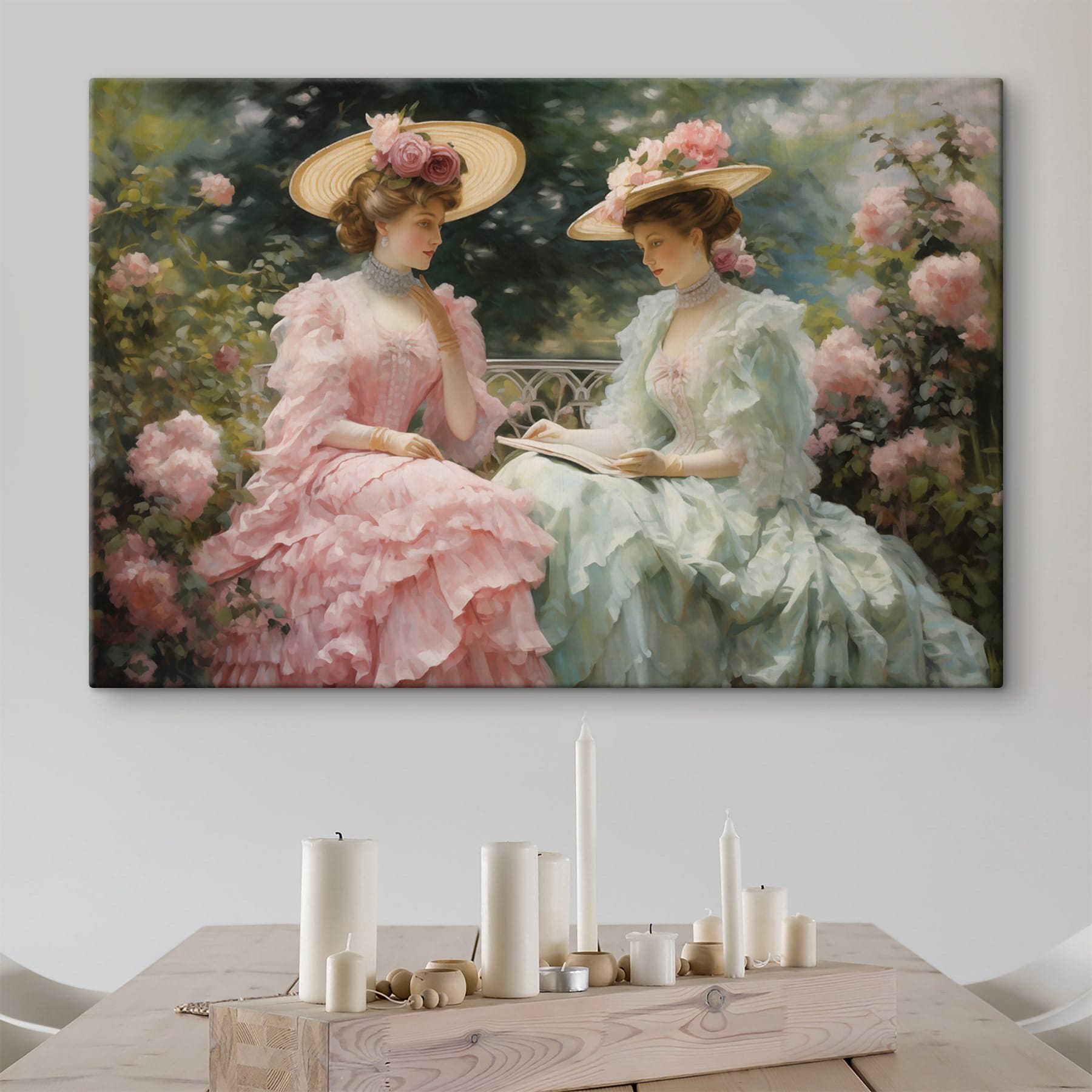 Painting of women in dresses and hats