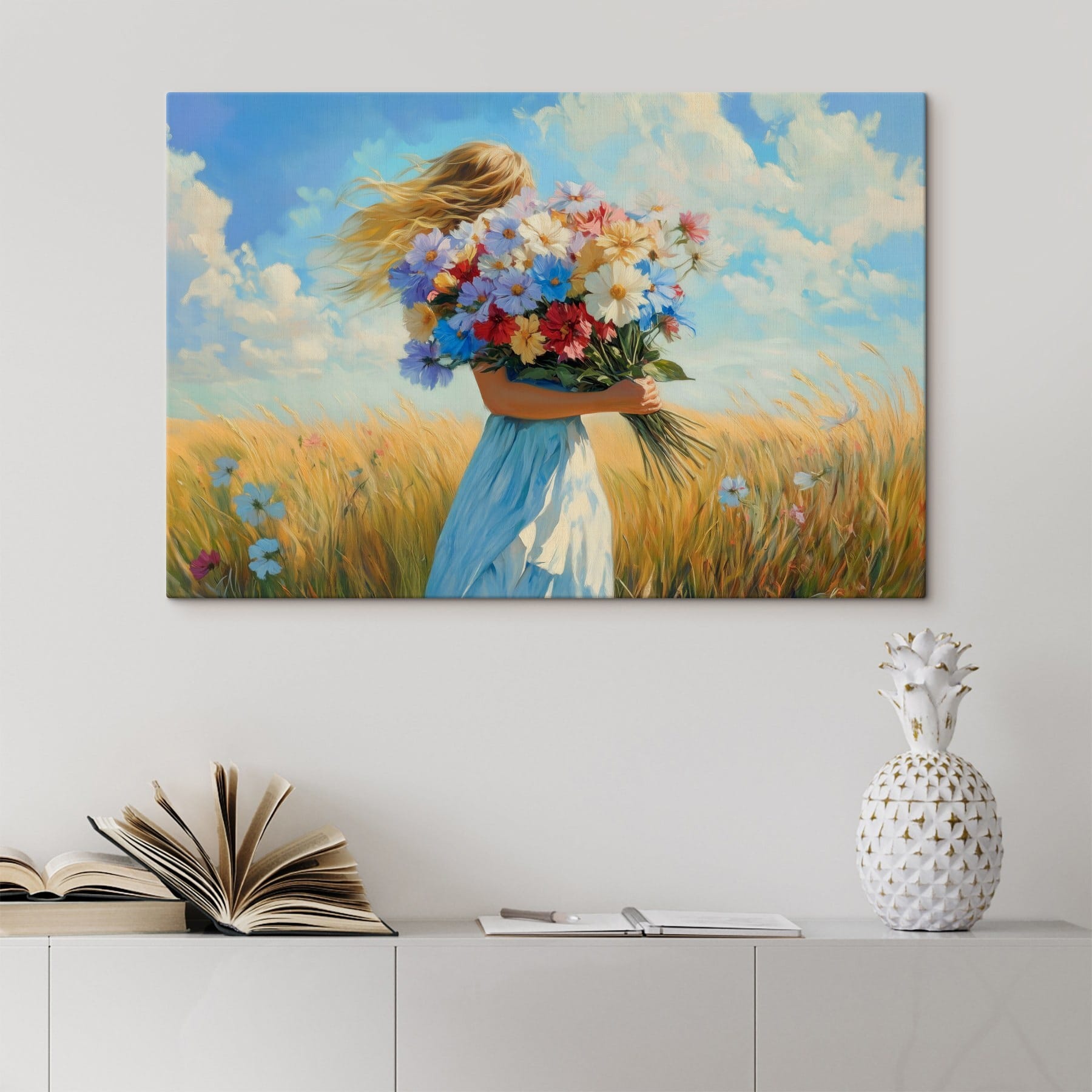 Woman holding a bouquet of flowers Woman holding a bouquet of flowers
