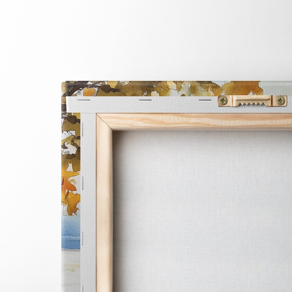 Watercolor painting of a table with coffee and croissants Watercolor painting of a table with coffee and croissants