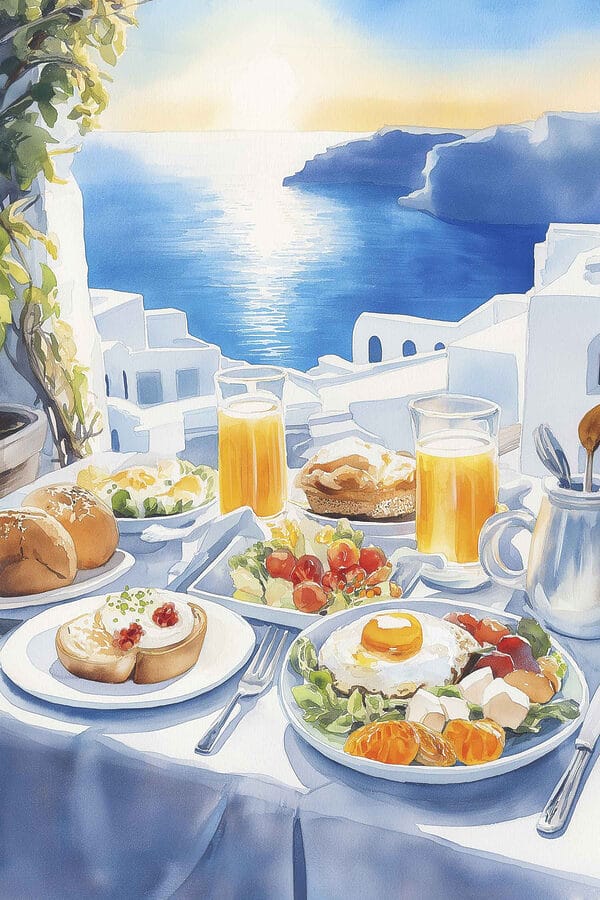 Table with food on it and drinks on it