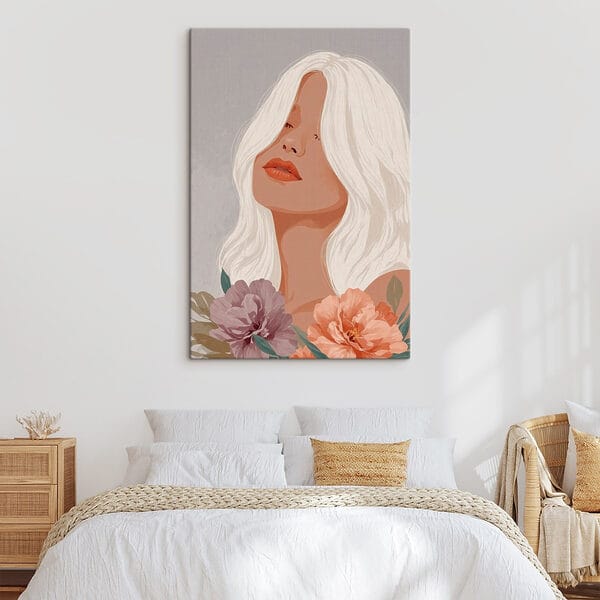 Woman with long white hair and flowers