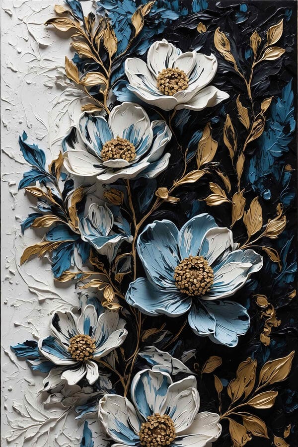 Painting of flowers and leaves