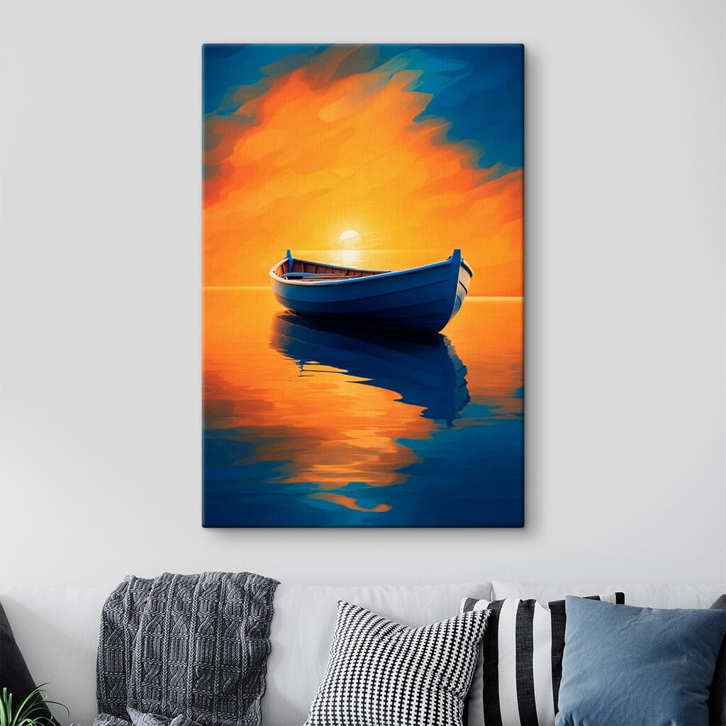 Boat on water with sunset in the background Boat on water with sunset in the background