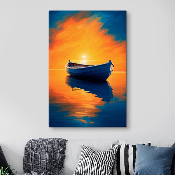 Boat on water with sunset in the background Boat on water with sunset in the background