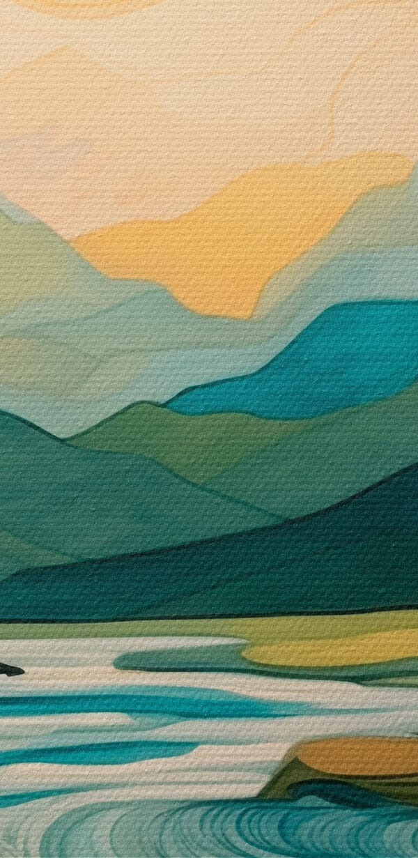 Painting of a river running through a valley Painting of a river running through a valley