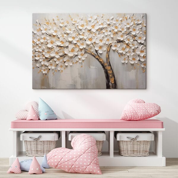 Quadri Quadri Dipinto raffigurante un albero con fiori bianchi (COD: s42658)