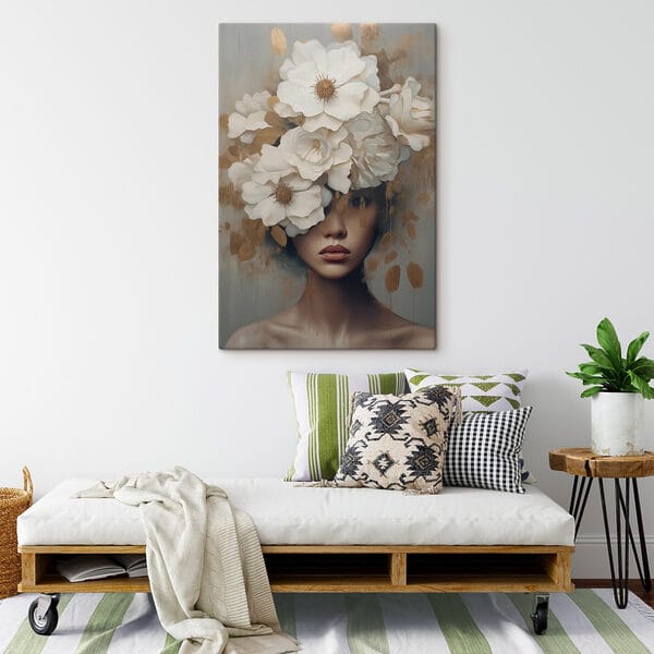 Painting of a woman with flowers on her head Painting of a woman with flowers on her head