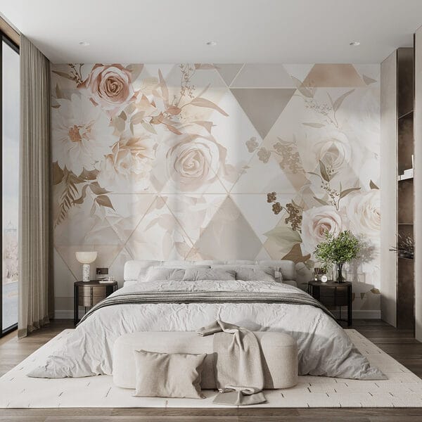 Carta da parati con fiori e triangoli Carta da parati con fiori e triangoli